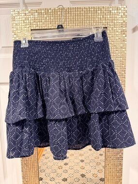 Universal Thread Navy Tiered Smocked Mini Skirt with White Dot Pattern